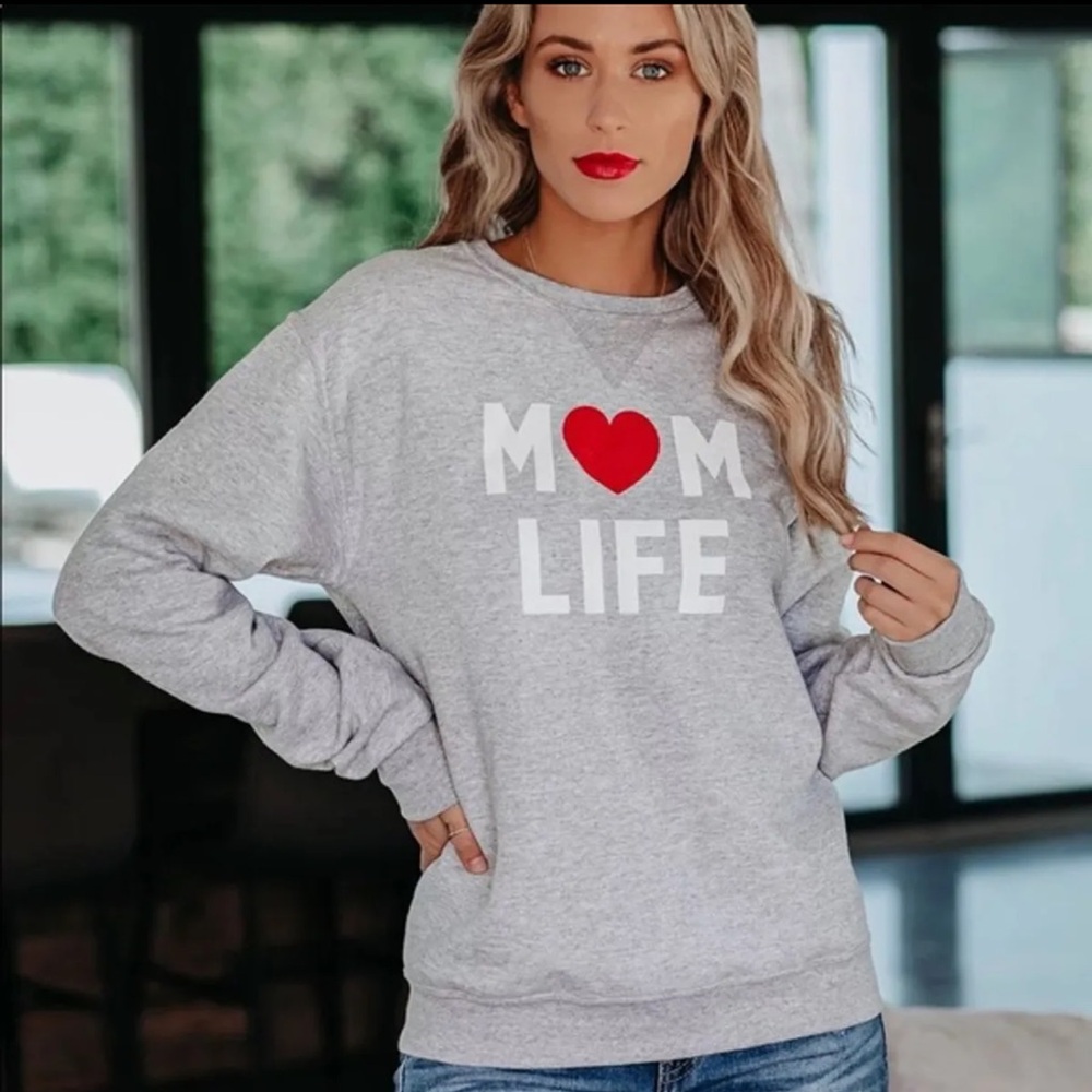 Vici Lulusimon Studio Gray Mom Life Graphic Sweatshirt